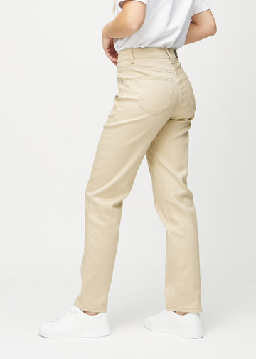 Beige regular jeans seen from the back, so the entire product can be seen.