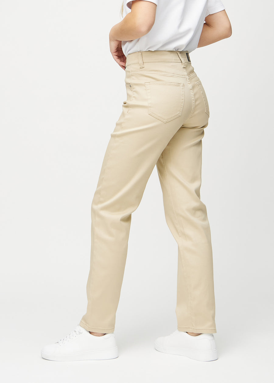 Beige regular jeans seen from the back, so the entire product can be seen.